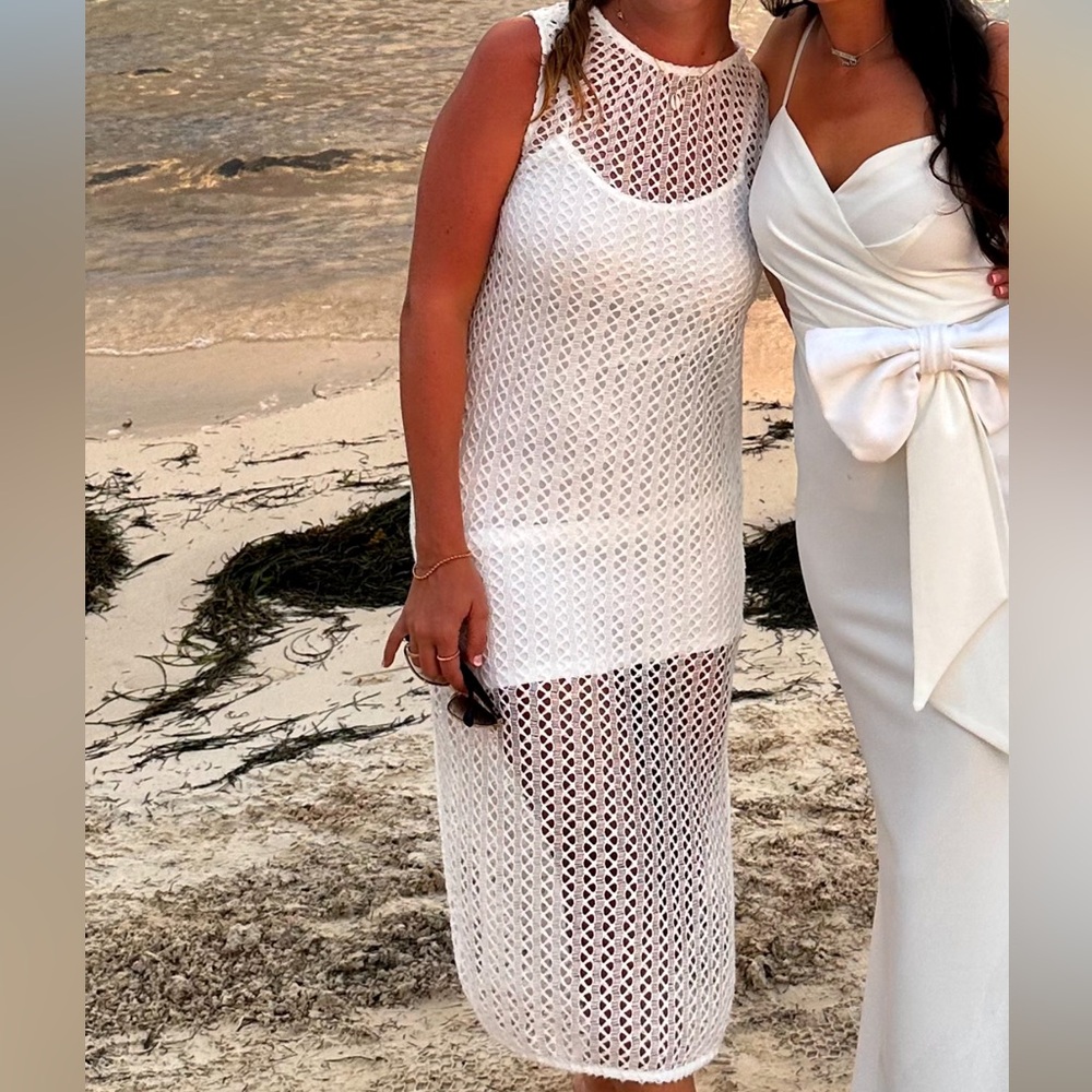 White crotchet overlay dress